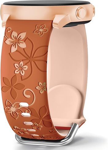 Floral Engraved Bands Compatible with Samsung Galaxy Watch 6 5 4 40mm 44mm,Galaxy Watch 5 Pro 45mm,Watch 4 Classic, Active 2 Band,Galaxy Watch 3,20mm Soft Silicone Two-Tone Watch Strap Women in Saudi Arabia