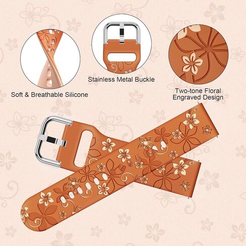 Floral Engraved Bands Compatible with Samsung Galaxy Watch 6 5 4 40mm 44mm,Galaxy Watch 5 Pro 45mm,Watch 4 Classic, Active 2 Band,Galaxy Watch 3,20mm Soft Silicone Two-Tone Watch Strap Women in Saudi Arabia