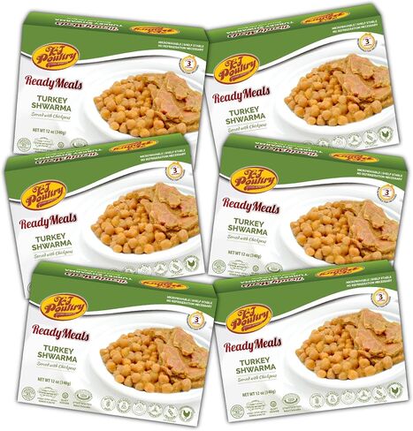 KJ Poultry Kosher Ready Meals - Turkey Shwarma, MRE Meat Meals Ready to Eat, Gluten Free (6 Pack) Prepared Entree Fully Cooked, Shelf Stable Microwave Dinner, Travel, Military, Camping, Survival in Saudi Arabia