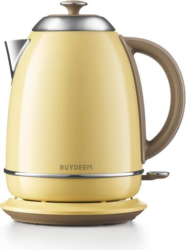 BUYDEEM K640 Stainless Steel Electric Tea Kettle with Auto Shut-Off and Boil Dry Protection, 1.7 Liter Cordless Hot Water Boiler with Swivel Base, 1440W, Mellow Yellow in Kuwait