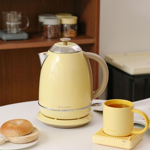 BUYDEEM K640 Stainless Steel Electric Tea Kettle with Auto Shut-Off and Boil Dry Protection, 1.7 Liter Cordless Hot Water Boiler with Swivel Base, 1440W, Mellow Yellow in Kuwait