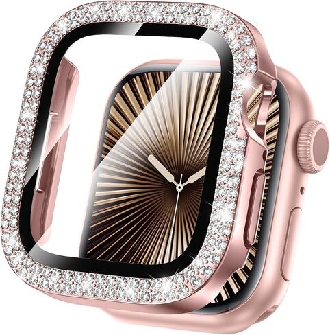 واقي شاشة Goton Bling متوافق مع Apple Watch Series 10 9 8 7 6 5 4 SE 2 41 مم 44 مم 40 مم 45 مم 46 مم 42 مم للنساء، غطاء وجه من حجر الراين الماسي اللامع لملحقات iWatch in Kuwait