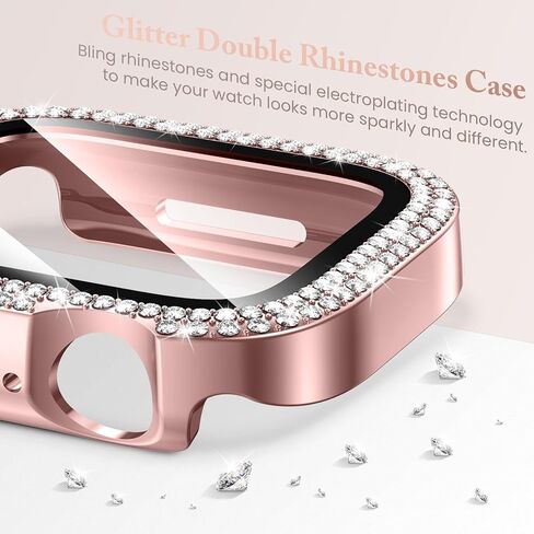 Goton Bling Screen Protector Compatible for Apple Watch Series 10 9 8 7 6 5 4 SE 2 41mm 44mm 40mm 45mm 46mm 42mm Case for Women, Glitter Diamond Rhinestone Face Cover for iWatch Accessories in Kuwait