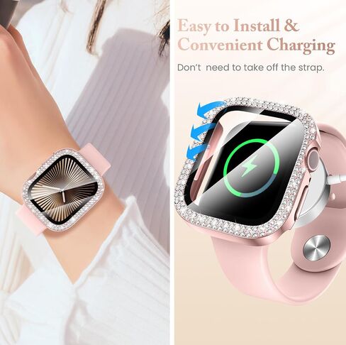 واقي شاشة Goton Bling متوافق مع Apple Watch Series 10 9 8 7 6 5 4 SE 2 41 مم 44 مم 40 مم 45 مم 46 مم 42 مم للنساء، غطاء وجه من حجر الراين الماسي اللامع لملحقات iWatch in Kuwait