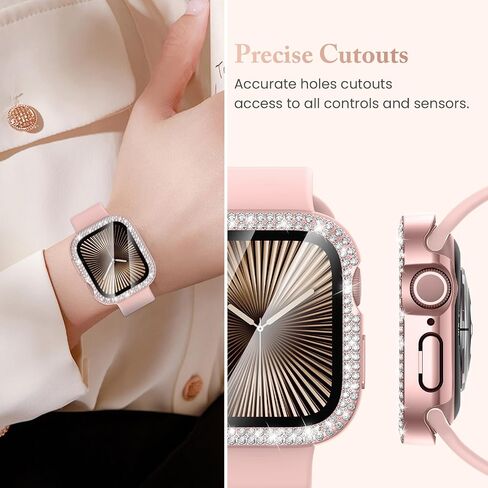 واقي شاشة Goton Bling متوافق مع Apple Watch Series 10 9 8 7 6 5 4 SE 2 41 مم 44 مم 40 مم 45 مم 46 مم 42 مم للنساء، غطاء وجه من حجر الراين الماسي اللامع لملحقات iWatch in Kuwait