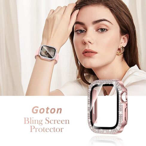 واقي شاشة Goton Bling متوافق مع Apple Watch Series 10 9 8 7 6 5 4 SE 2 41 مم 44 مم 40 مم 45 مم 46 مم 42 مم للنساء، غطاء وجه من حجر الراين الماسي اللامع لملحقات iWatch in Kuwait