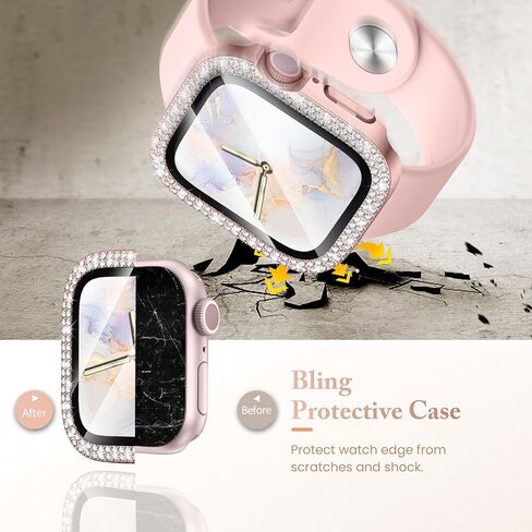 Goton Bling Screen Protector Compatible for Apple Watch Series 10 9 8 7 6 5 4 SE 2 41mm 44mm 40mm 45mm 46mm 42mm Case for Women, Glitter Diamond Rhinestone Face Cover for iWatch Accessories in Kuwait