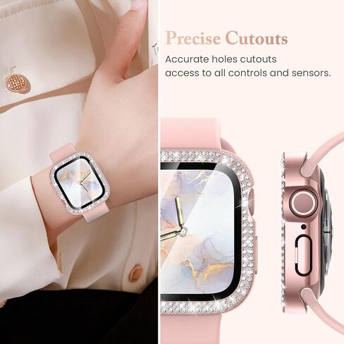 Goton Bling Screen Protector Compatible for Apple Watch Series 10 9 8 7 6 5 4 SE 2 41mm 44mm 40mm 45mm 46mm 42mm Case for Women, Glitter Diamond Rhinestone Face Cover for iWatch Accessories in Kuwait
