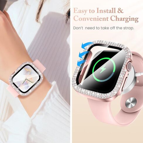 Goton Bling Screen Protector Compatible for Apple Watch Series 10 9 8 7 6 5 4 SE 2 41mm 44mm 40mm 45mm 46mm 42mm Case for Women, Glitter Diamond Rhinestone Face Cover for iWatch Accessories in Kuwait
