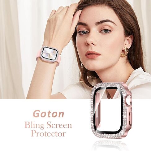 Goton Bling Screen Protector Compatible for Apple Watch Series 10 9 8 7 6 5 4 SE 2 41mm 44mm 40mm 45mm 46mm 42mm Case for Women, Glitter Diamond Rhinestone Face Cover for iWatch Accessories in Kuwait