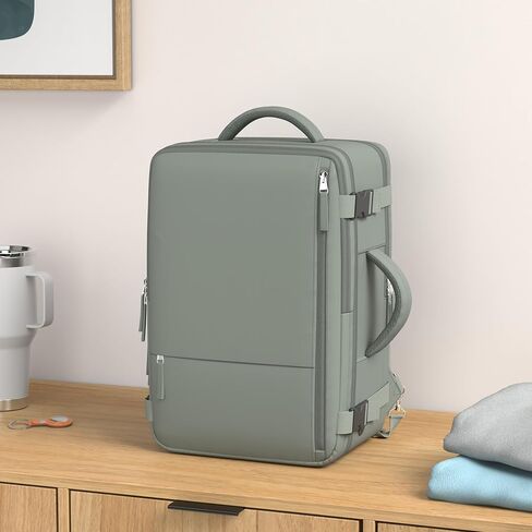 حقيبة ظهر للسفر للنساء والرجال معتمدة من الطيران، حقيبة أمتعة محمولة على الظهر، حقيبة ظهر للأغراض الشخصية، حقيبة ظهر للكمبيوتر المحمول حقيبة نهارية عادية، أساسيات السفر التي يجب اقتناؤها، أخضر زيتوني in Kuwait