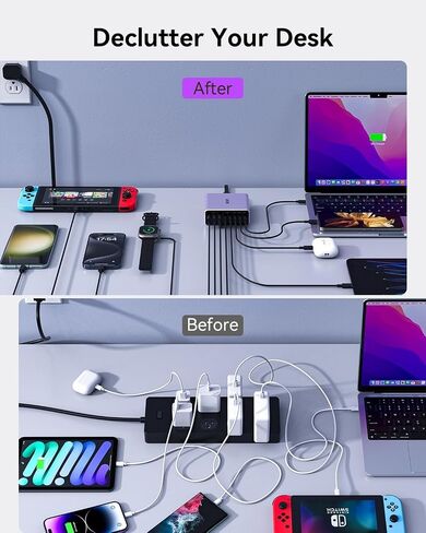 محطات شحن USB C، 160 وات 8 منافذ GaN لشواحن الحائط السريعة مع 70 وات مزدوج 30 وات، PD QC PPS، محول كمبيوتر محمول 65 وات لأجهزة MacBook Pro/Air، iPad، iPhone، Dell XPS، Samsung Galaxy، رمادي تيتانيوم in Kuwait