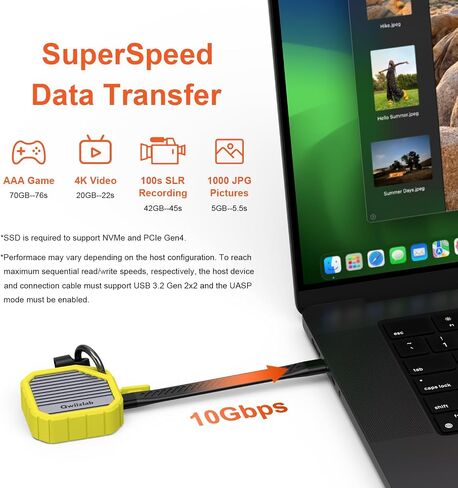 Qwiizlab M.2 2230 SSD NVMe Enclosure, 10Gbps USB 3.2 Gen 2 Type-C, Fits M Key up to 2TB, Supports PCIe UASP, Rugged Aluminum Case (Lemon Fizz), SSD Not Included in Saudi Arabia
