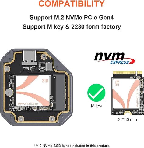 Qwiizlab M.2 2230 SSD NVMe Enclosure, 10Gbps USB 3.2 Gen 2 Type-C, Fits M Key up to 2TB, Supports PCIe UASP, Rugged Aluminum Case (Lemon Fizz), SSD Not Included in Saudi Arabia