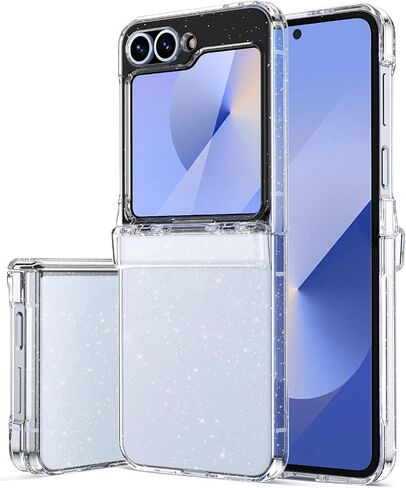 Vihibii for Samsung Galaxy Z Flip 6 Glitter Case with Hinge Protection & Outer Screen Protector, Bling Cute [Non-Yellowing] Slim & Thin Shockproof Protective Phone Cover for Galaxy Z Flip 6 5g, Clear in Saudi Arabia