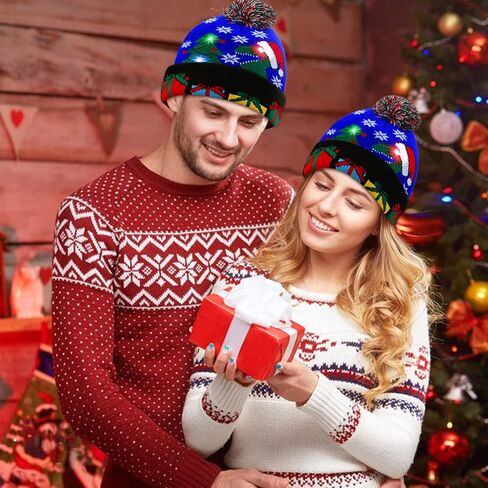 قبعة عيد الميلاد تضيء قبعة LED عيد الميلاد ديناصور محبوك قبعة ملونة قبعة عيد الميلاد للأطفال البالغين قبعة عيد الميلاد الشتاء الثلوج عيد الميلاد عطلة هدايا الحفلات in Saudi Arabia