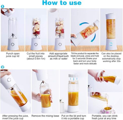 Portable Blender,Toycol Personal Size Blender for Shakes and Smoothies with 6 Blades,16 Oz Mini Blender Cup with Travel Lid and USB Rechargeable for Office, Gym, Kitchen White in Saudi Arabia