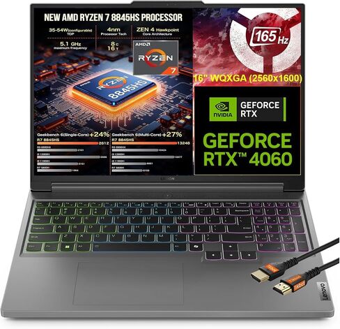 لاب توب لينوفو 2024 Gen 9 المحمول Legion Slim 5 للألعاب، شاشة 16 بوصة WUXGA (2560x1600)، AMD Ryzen 7-8845HS مدعوم بالذكاء الاصطناعي، NVIDIA GeForce RTX 4060(TGP 140W)، مع كابل HDMI (ذاكرة الوصول العشوائي 32 جيجابايت، 1 تيرابايت PCIe SSD) in Saudi Arabia