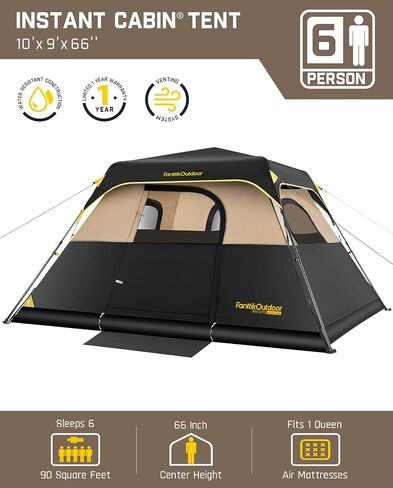 FanttikOutdoor Camping Tent 4/6/8/10 Person Instant Cabin Tent Setup in 60 Seconds with Rainfly & Windproof Portable Tent with Carry Bag for Family Camping & Hiking, Upgraded Ventilation in Kuwait