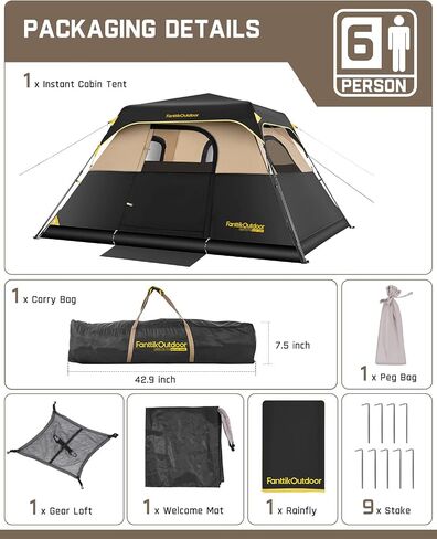 FanttikOutdoor Camping Tent 4/6/8/10 Person Instant Cabin Tent Setup in 60 Seconds with Rainfly & Windproof Portable Tent with Carry Bag for Family Camping & Hiking, Upgraded Ventilation in Kuwait