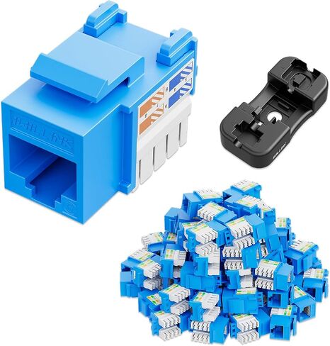 iwillink 10Gbps Cat6 Keystone Jack and Punch-Down Stand, 50-Pack, RJ45 Ethernet Keystone Jacks, 90-Degree UTP Modular Punch Down Keystone Jack Adapter, White in Kuwait