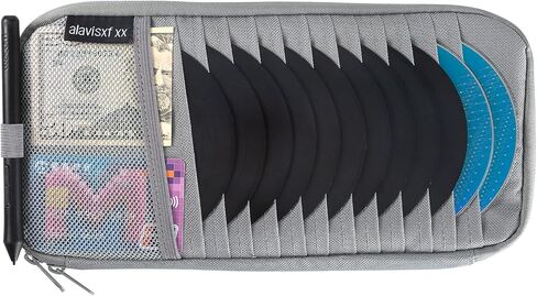 alavisxf xx Car CD Holder, DVD Vehicle Visor Storage Orangizer, Large Capacity CD Visor Case with 12 Sleeves, 1 Mesh Pocket, 1 Pen Holder, 1 Back Inner Pocket (Black) in Saudi Arabia