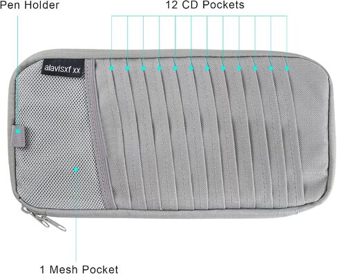 alavisxf xx Car CD Holder, DVD Vehicle Visor Storage Orangizer, Large Capacity CD Visor Case with 12 Sleeves, 1 Mesh Pocket, 1 Pen Holder, 1 Back Inner Pocket (Black) in Saudi Arabia