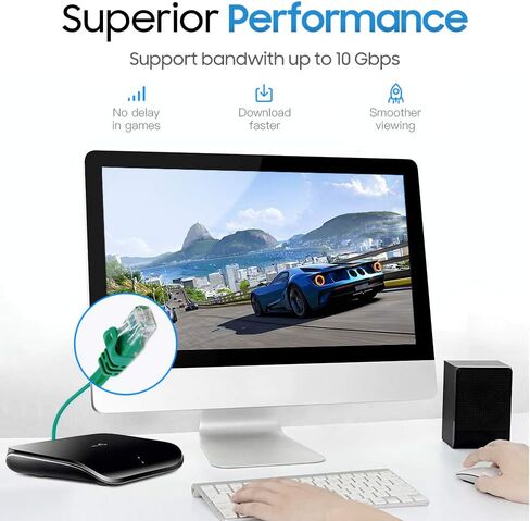 كابل إيثرنت Cat 6 بطول 1.5 قدم، كابل تصحيح Cat6 بسرعة 10 جيجابت في الثانية، كابل شبكة 550 ميجا هرتز، موصلات RJ45، متوافق مع كمبيوتر الألعاب، الكمبيوتر المحمول، المودم، جهاز التوجيه، HDTV، وحدة تحكم الألعاب - أزرق in Kuwait