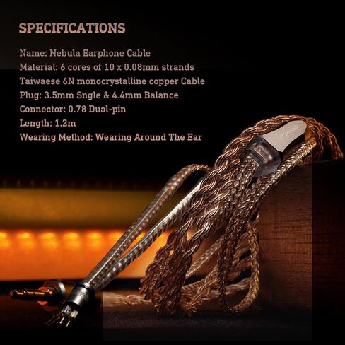 Letshuoer Nebula 6 Cores 6N Monocrystalline Copper Detachable IEM Cable, HiFi Audio Replacement Cable, Wired Upgraded Earphones Cable with 0.78mm 2 Pin (2 pin-4.4mm) in Saudi Arabia
