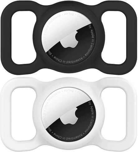 AirTag Dog Collar Holder [2 Pack] - Durable Apple AirTag Holder Secure Lock for GPS Tracking, Anti-Slip Waterproof Pet Collar Accessories (Black&White) in Saudi Arabia