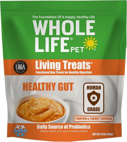 Whole Life Pet Human Grade Probiotic Dog Treats - Pumpkin & Yogurt – Easy Digestion, Firmer Stool, Sensitive Stomachs - Made in The USA in Saudi Arabia
