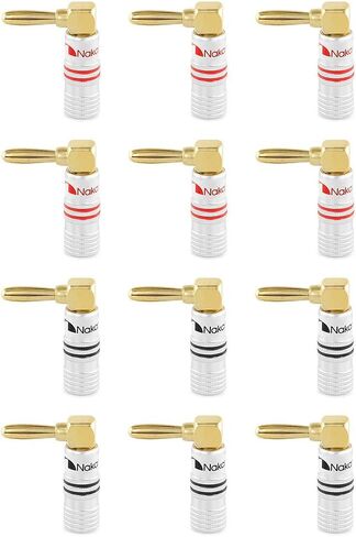 Nakamichi GrubLock 24k Gold Plated Right Angle Banana Plugs, 10-18 AWG | Excel Series, Gauge Size 4mm for Speakers Amplifier Hi-Fi AV Stereo Audio Wire Cable Screw Connector, 4 Pcs (2-Pairs) in Saudi Arabia