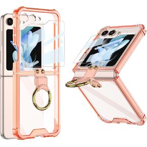 for Galaxy Z Flip 5 Case with Ring, Cute Anti-Scratch Shockproof Built-in Screen Protector Kickstand Case for Samsung Z Flip 5 5G