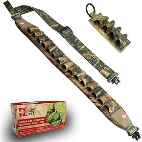 Shotgun Sling for 12ga Gun Sling for Shotgun with 15 Shell Holders, Hunting Gun Strap for Shotgun, Rifle Sling with Swivels Sling Shot Gun 2 Point Bandolier Belt, (Waterfowl Camo)