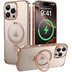 Alphex Titanium Stand for MagSafe iPhone 16 Pro Max Case, Polished Titanium Match for iPhone, 16FT- Military Drop Protection, Shockproof Phone Ring Slim Cover 6.9 inch, Gold Titanium