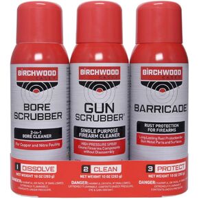 Birchwood Casey 1,2,3 Gun Scrubber, Bore Scrubber & Barricade Value Pack Gun Cleaning Kit, 3 Aerosol Cans, 10 OZ