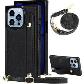 CCSmall for iPhone 13 Wallet Case for Women,Removable Adjustable Strap Crossbody Card Holders Cover Neck Strap Lanyard Purse Shoulder Strap Kickstand Purse Case for iPhone 13 KB Black