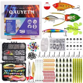 397 Pcs Fishing Lures Kit with 2 Pcs Tackle Box Include Fishing Hooks Crankbaits Spoon Worm Tackle and Other Fishing Bait Accessories for Bass Trout Freshwater Saltwater, Men's Fishing Gear Gift