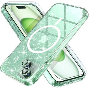 Choiche Compatible for iPhone 15 Case Magnetic, Women Clear Glitter Bling Sparkly Case, [2xDiamond Camera Lens Protectors] [2xTempered Glass Screen Protectors] [Compatible MagSafe] (Glitter Clear)