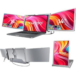 YUTOO Triple Laptop Screen Extender, [M1/M2/M3/Windows] [Only 1 Cable to Connect],Laptop Monitor Extender for Mac/Windows, 1080P | FHD IPS | Ultra-Thin Bezel, Powered by Type-C/USB for 13.3"-17.3"
