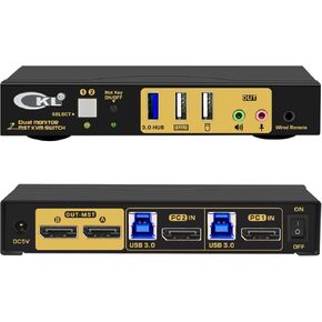 CKL 2 Port KVM Switch Dual Monitor DisplayPort 4K 60Hz for 2 Computers 2 Monitors, 1 DP Input to 2 DP Outputs for Each PC via DP 1.4 MST (622DP-MST)