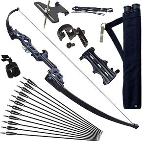 51" Bow and Arrow for Adults Archery Recurve Bow Takedown Straight Bow Hunting Longbow with Arrows Quiver Metal Riser Right Hand for Target Shooting Practice