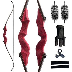 60" Black Hunter Recurve Bow for Adults, Archery Takedown Bow Right Hand Wooden Bow for Beginner Outdoor Hunting Training Practice 25-65lb