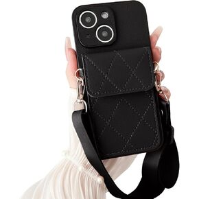 iPhone 15 Pro Crossbody PU Leather Wallet Case Card Holder Compatible with for Cell Phone Purse Slots Shockproof Women Lady Girls-Brown