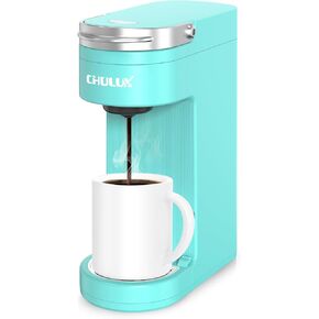 CHULUX Slim Single Serve Coffee Maker for K Cup & Ground Coffee, Mini Travel One Cup Coffee Machine for Home, Desk, Kitchen and Bedroom, Fits Travel Mug, Aqua