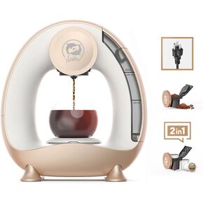 Quite Single Serve Coffee Maker, Stylish MINI Q 2 IN 1 Coffee Machines for Capsules & Ground Coffee, MA2205 (Champagne)