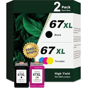 67XL Ink Cartridges Black/Color Combo Pack Replacement for HP Ink 67 6055 XL hp67xl hp67 Black Color Combo for 2700 2700e 2752 2742e 2755 2755e 4100 4152e 4155 6000 6055e 6400 6458 6452 6455e Printer