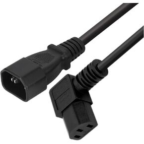 Disscool 90 Degree Female C13 3 Pin to Male C14 3 Pin PDU Computer Power Extension Cable, Computer Power Cord Plug 10A 18AWG for Computer/HDTV/Monitor(0.4M/Black)