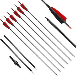 Linkboy Archery Carbon Arrows 3 Take Down Hunting Practice Target Arrows Portable for Compound Recurve Long Bows, Spine 500, Pack of 6PCS