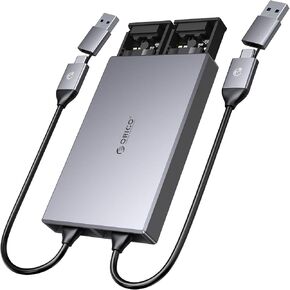 ORICO Dual-Bay NVMe M.2 SSD Enclosure Aluminum USB3.2 Gen2 10Gbps M.2 Type-C SSD Docking Station for PCIe M-Key, B&M Key 2230/2242/2260/2280 SSD, Tool-Less Installation up to 4TB